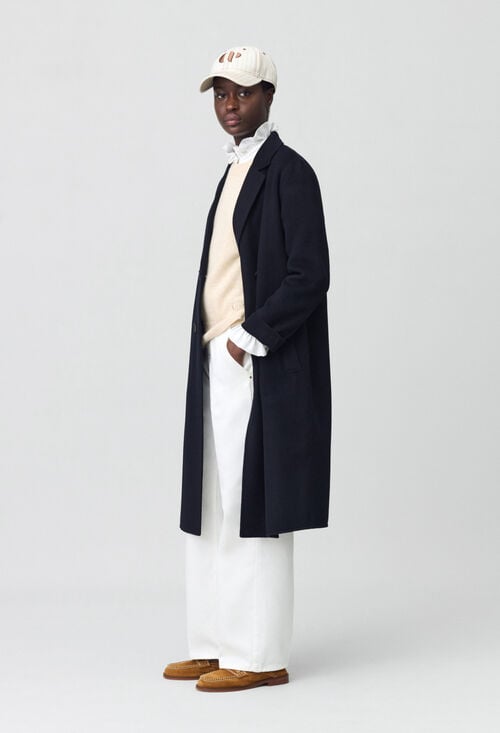 claudie Manteau laine mi-long bleu marine pour femme