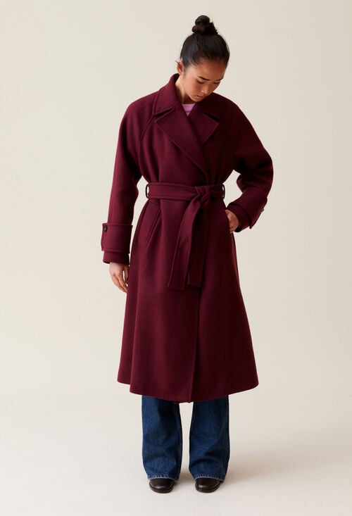 Claudie Manteau Long Esprit Trench Bordeaux Pour Femme