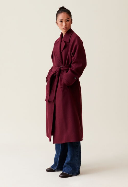 claudie Manteau long esprit trench bordeaux pour femme
