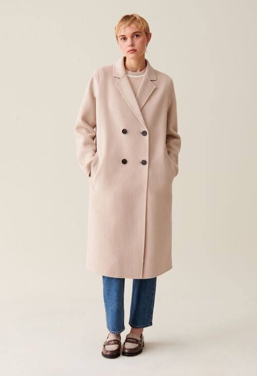 Claudie Manteau Mi-long Laine Mélangée Beige Pour Femme