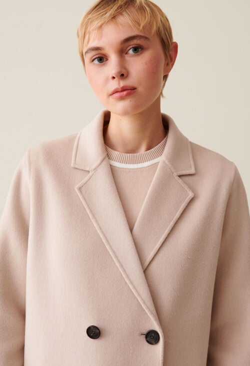 Claudie Manteau Mi-long Laine Mélangée Beige Pour Femme