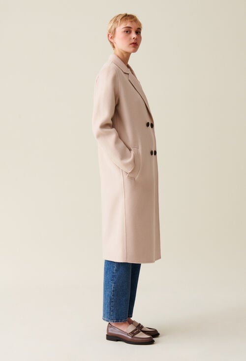 claudie Manteau mi-long laine mélangée beige pour femme