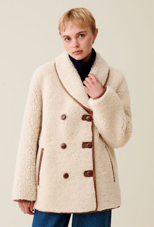 Claudie Manteau Réversible Peau Lainée écru Pour Femme