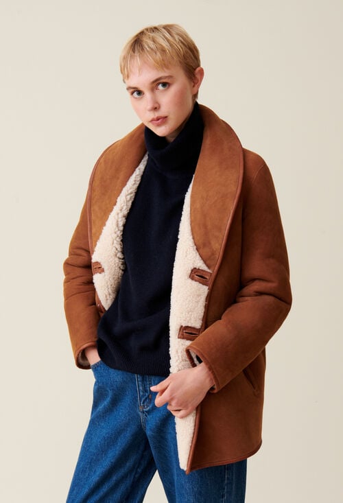 claudie Manteau réversible peau lainée écru pour femme