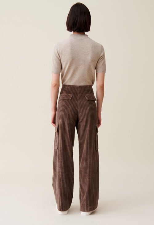 Claudie Pantalon Cargo Large Velour Côtelé Pour Femme