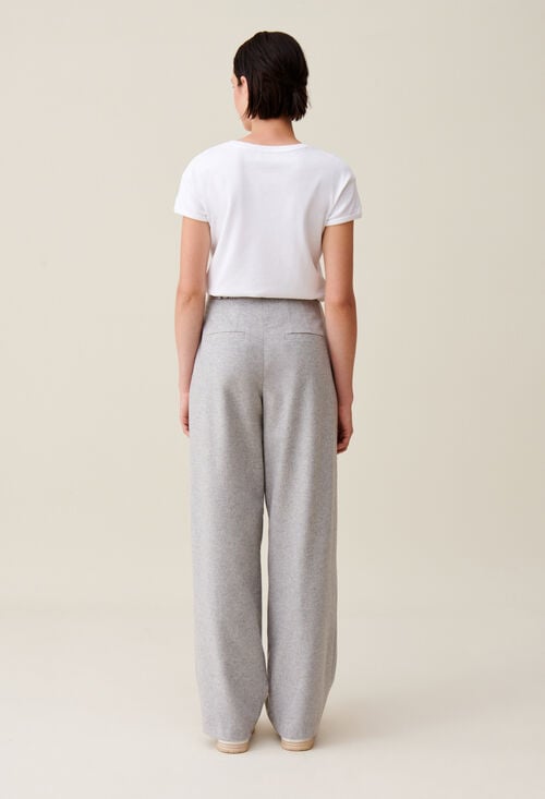 Claudie Pantalon Large Maille Gris Clair Pour Femme