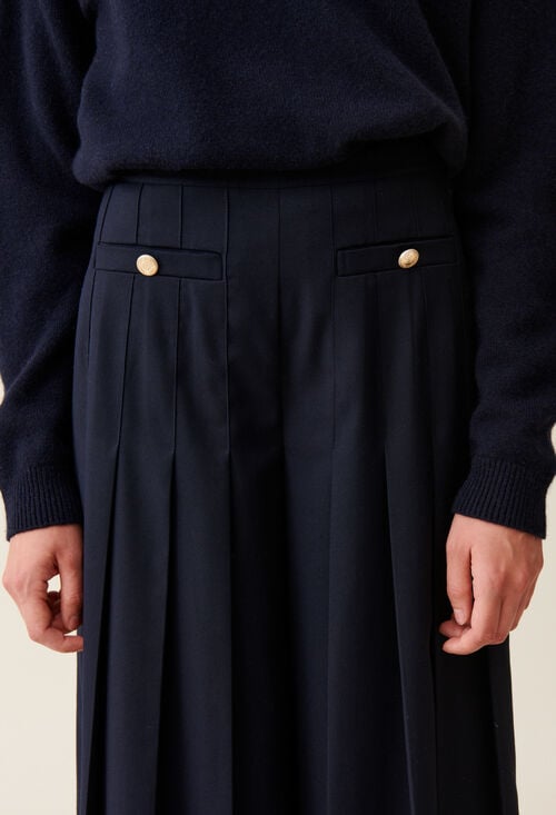 Claudie Pantalon Plissé Ample Bleu Marine Pour Femme