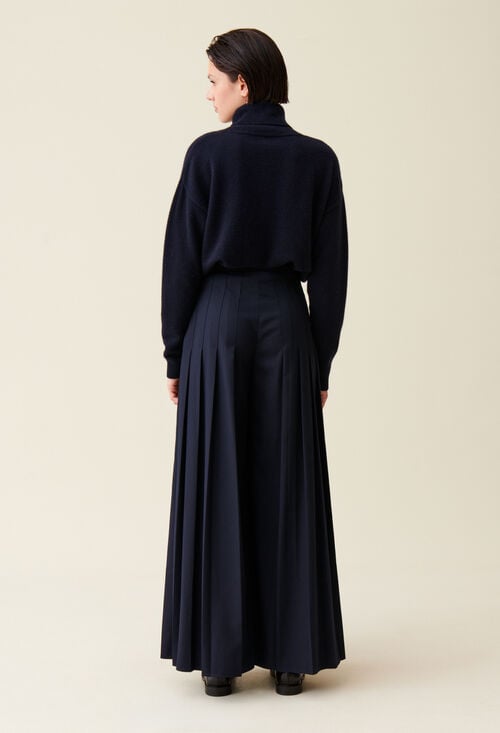 Claudie Pantalon Plissé Ample Bleu Marine Pour Femme