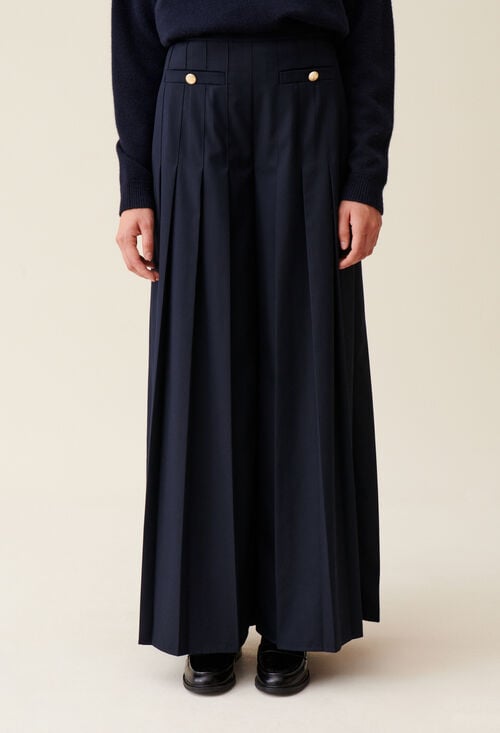 claudie Pantalon plissé ample bleu marine pour femme