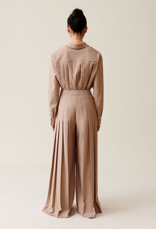 Claudie Pantalon Plissé Taille Haute évasé Pour Femme