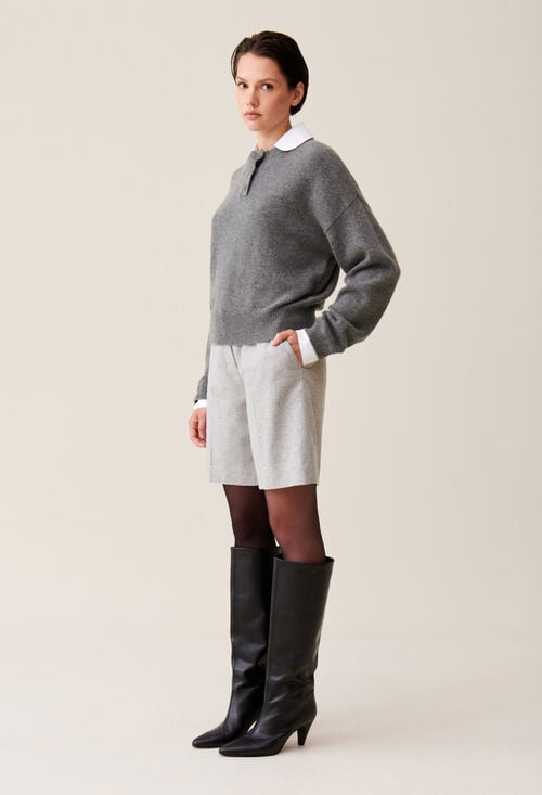 Claudie Pull Cachemire Gris Col Amovible Pour Femme