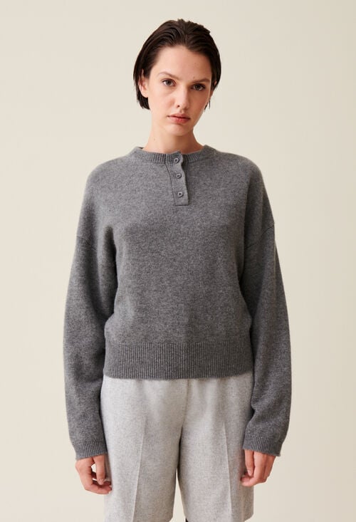 Claudie Pull Cachemire Gris Col Amovible Pour Femme