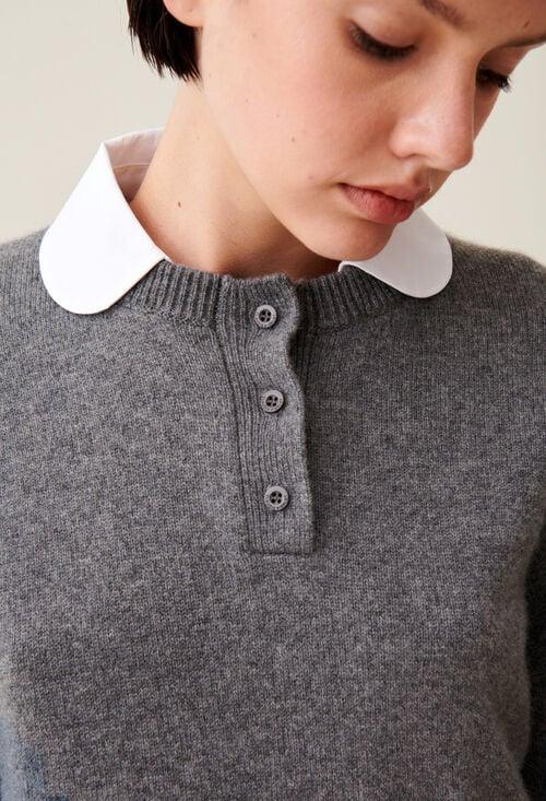 claudie Pull cachemire gris col amovible pour femme