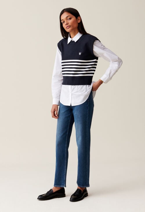 Claudie Pull Jean Toto Rayé Sans Manches Pour Femme