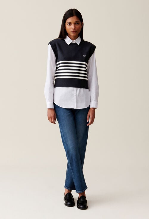 claudie Pull Jean Toto rayé sans manches pour femme