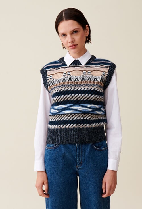 Claudie Pull Sans Manches Rayures à Motifs Pour Femme