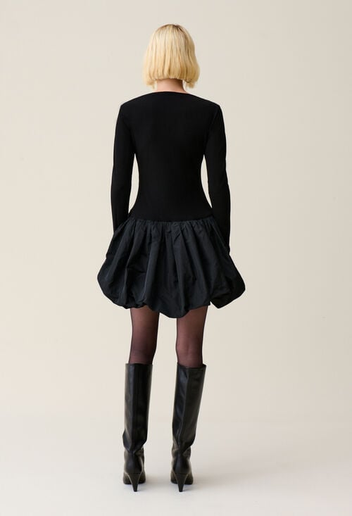 Claudie Robe Bi-matière Jupon Boule Noir Pour Femme