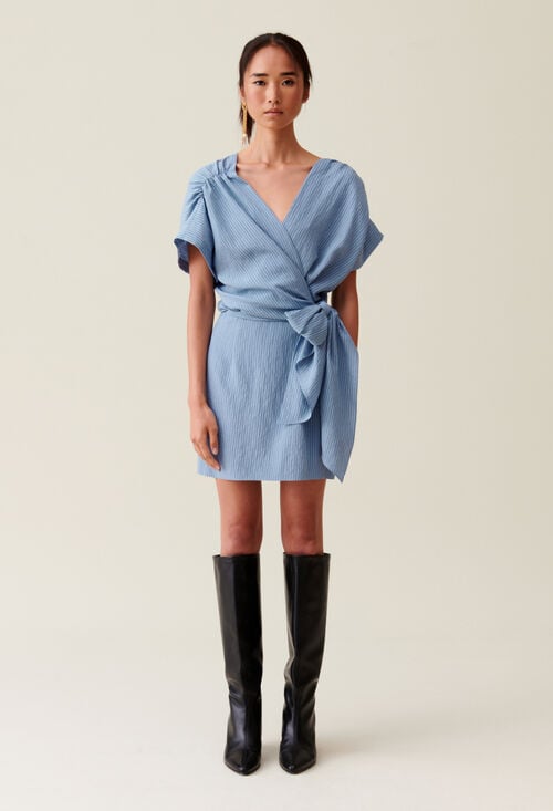 Claudie Robe Courte Cache-cœur Rayures Bleu Pour Femme