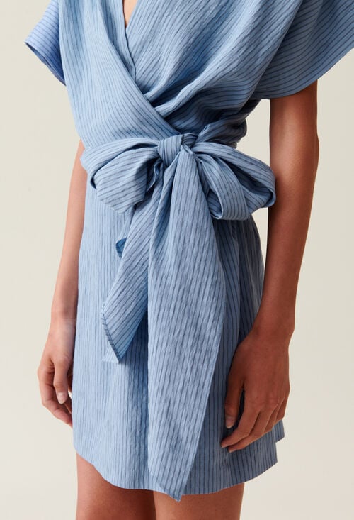 Claudie Robe Courte Cache-cœur Rayures Bleu Pour Femme