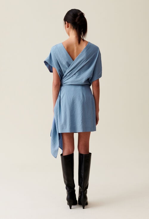 Claudie Robe Courte Cache-cœur Rayures Bleu Pour Femme
