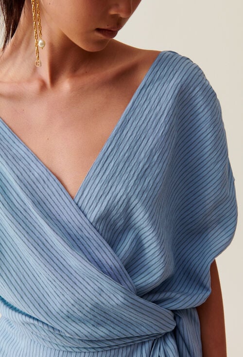 claudie Robe courte cache-cœur rayures bleu pour femme