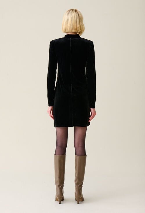 Claudie Robe Courte Cintrée Velours Noir Pour Femme