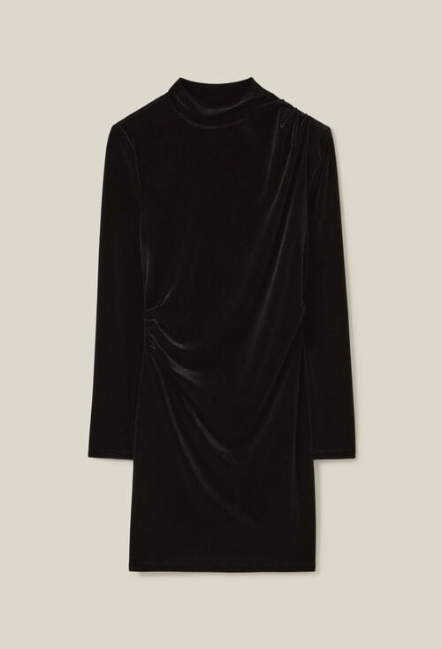 Claudie Robe Courte Cintrée Velours Noir Pour Femme
