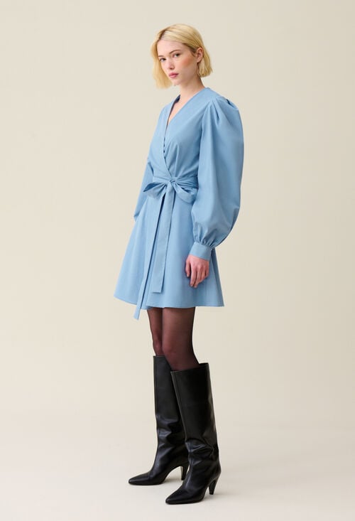 claudie Robe courte manches ballons bleu pour femme