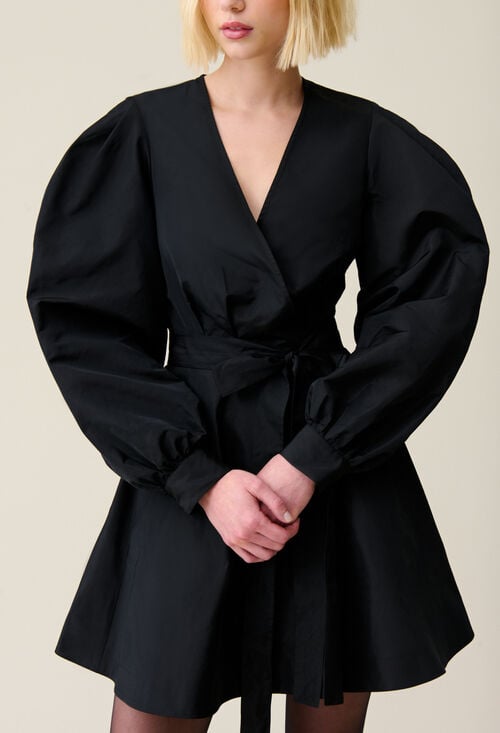 Claudie Robe Courte Manches Ballons Noire Pour Femme