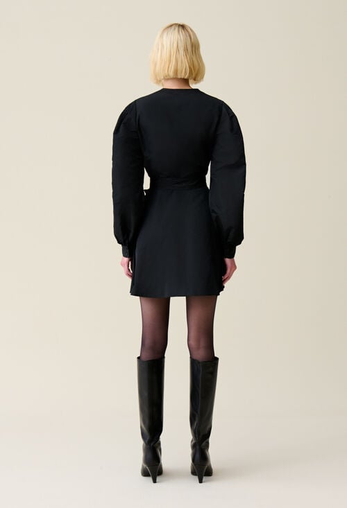 Claudie Robe Courte Manches Ballons Noire Pour Femme