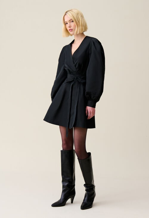 claudie Robe courte manches ballons noire pour femme