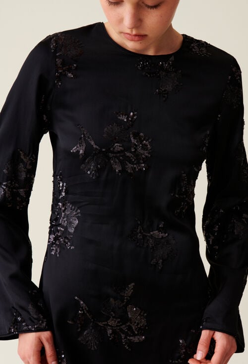 claudie Robe courte noire sequins brodés pour femme