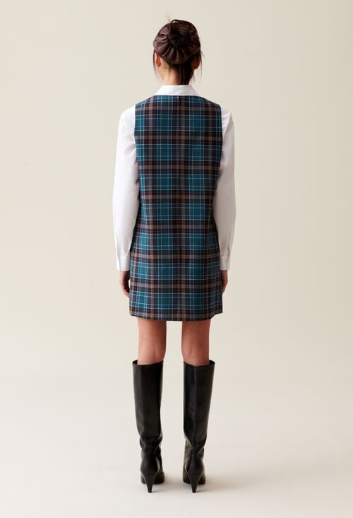 Claudie Robe Courte Sans Manches Carreaux Pour Femme