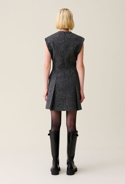 Claudie Robe Grise Cintrée Tailleur Tweed Pour Femme