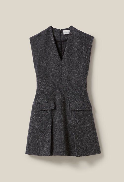 Claudie Robe Grise Cintrée Tailleur Tweed Pour Femme
