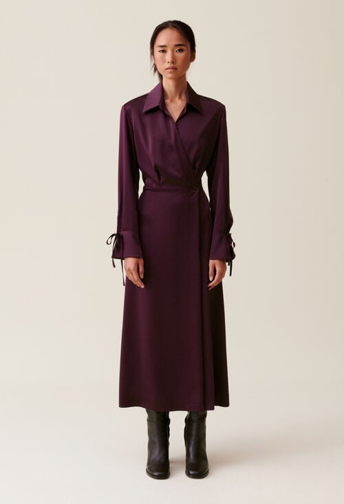 Claudie Robe Longue Fluide Croisée Bordeaux Pour Femme