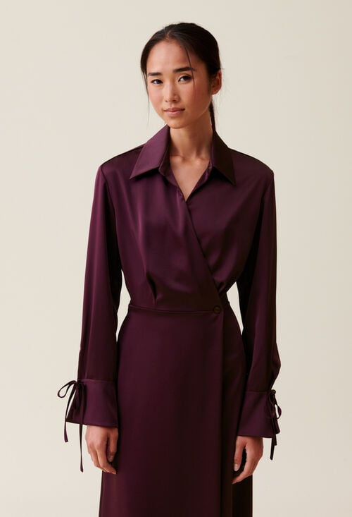 claudie Robe longue fluide croisée bordeaux pour femme