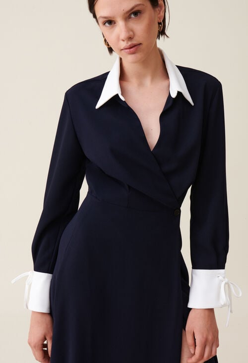 Claudie Robe Longue Fluide Croisée Marine Pour Femme