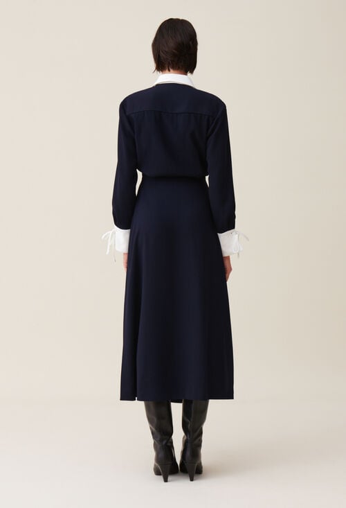 Claudie Robe Longue Fluide Croisée Marine Pour Femme