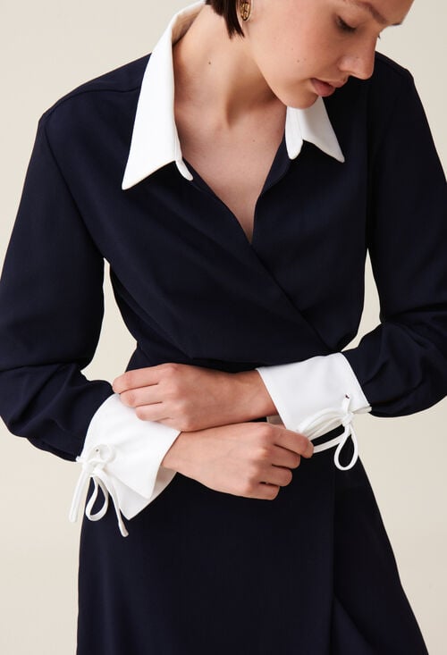 claudie Robe longue fluide croisée marine pour femme