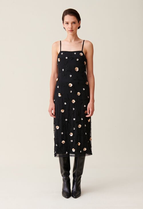 Claudie Robe Longue Fluide Sequins Brodés Pour Femme