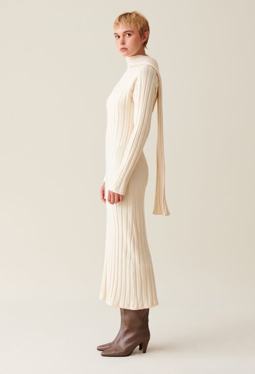 claudie Robe longue maille écharpe à nouer pour femme