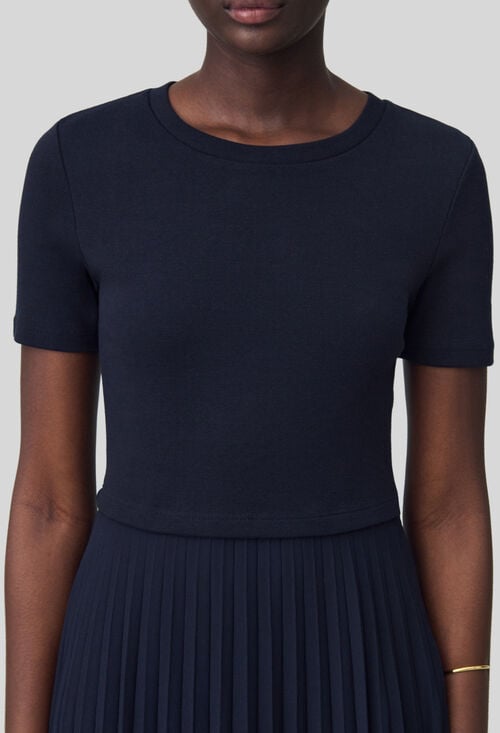 Claudie Robe Midi Bi-matière Noire Et Marine Pour Femme