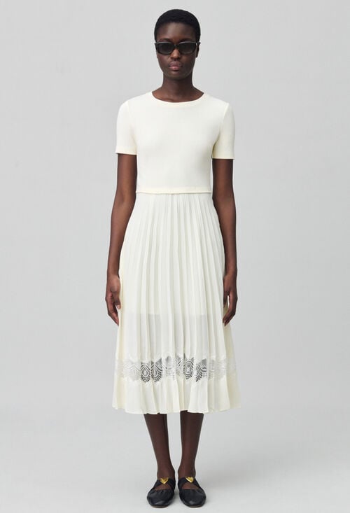 Claudie Robe Midi Twist Bi-matière Ivoire Pour Femme