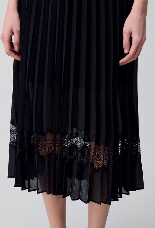 Claudie Robe Midi Twist Bi-matière Noire Pour Femme