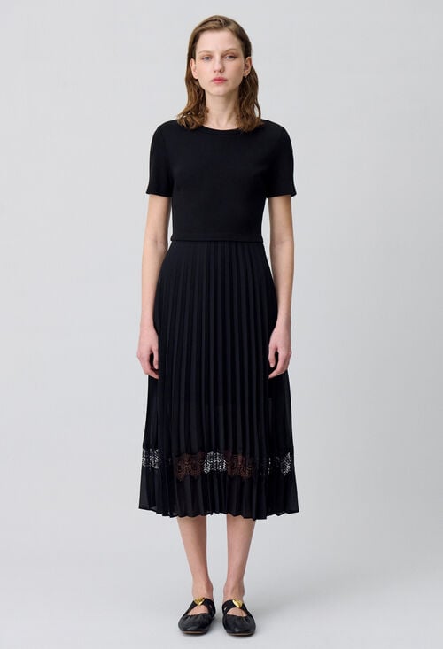 Claudie Robe Midi Twist Bi-matière Noire Pour Femme