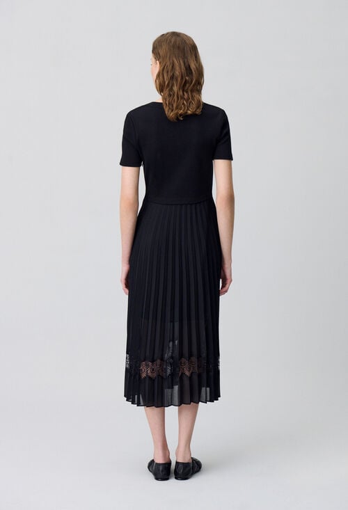 Claudie Robe Midi Twist Bi-matière Noire Pour Femme