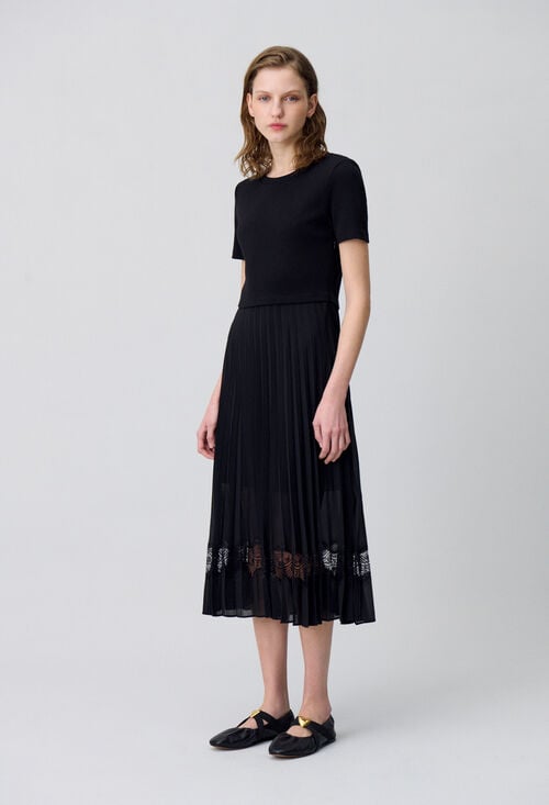 claudie Robe midi Twist bi-matière noire pour femme