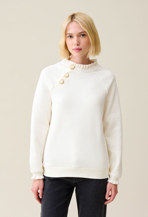Claudie Sweatshirt Tape Col Boutonné Ivoire Pour Femme