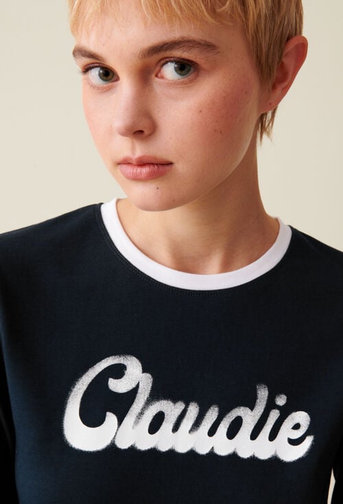 Claudie T-shirt Coton Manches Longues Noir Pour Femme
